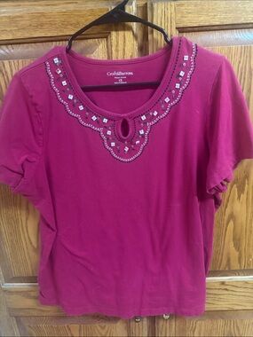 croft & barrow Raspberry Pink Short Sleeve Scoop Neck Top with Beaded Trim xl